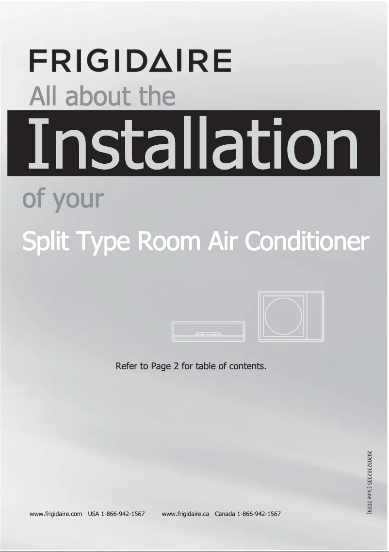 Page 1 de la notice Guide d'installation Frigidaire FFHP092SQ2