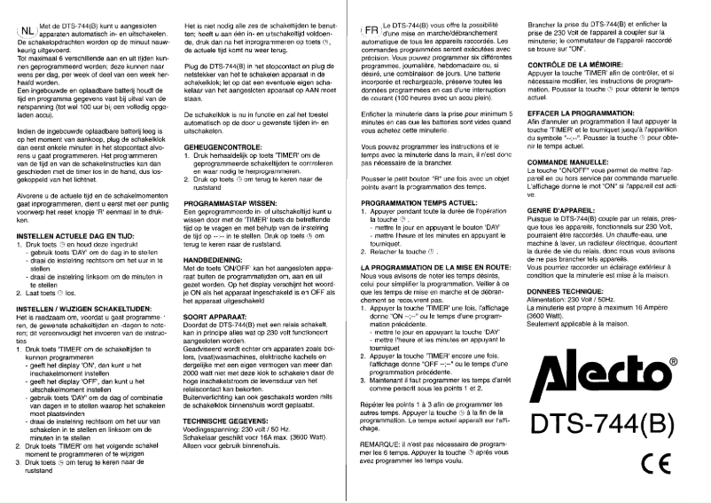 Page 1 de la notice Manuel utilisateur Alecto DTS-744