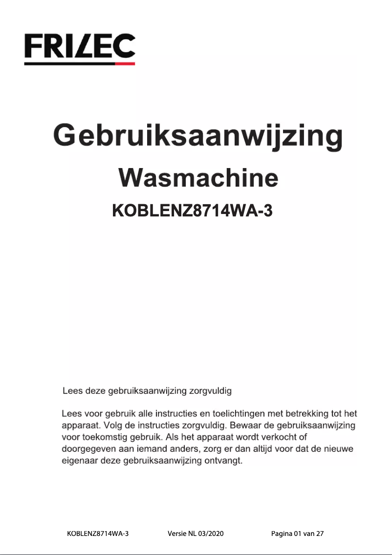 Page 1 de la notice Mode d'emploi Frilec KOBLENZ8714WA-3