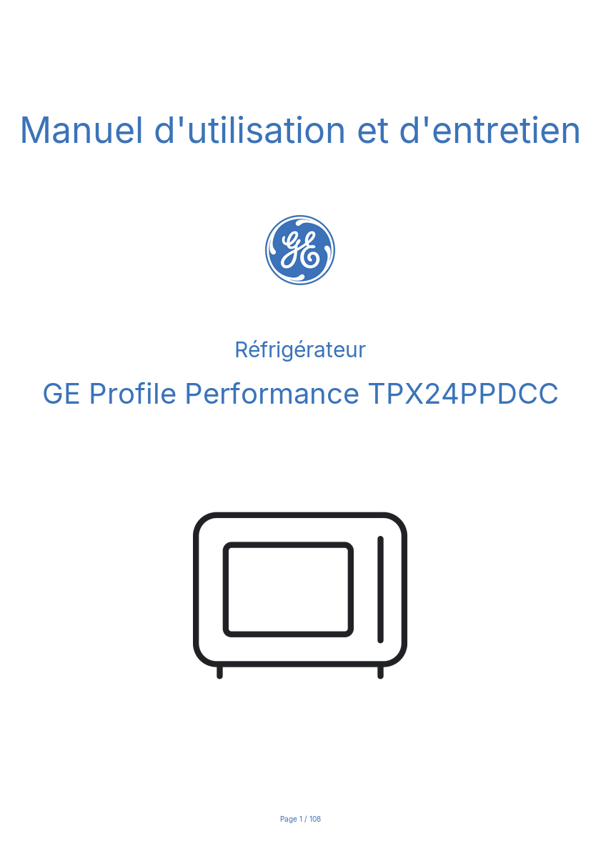 Image de la première page du manuel de l'appareil Profile Performance TPX24PPDCC