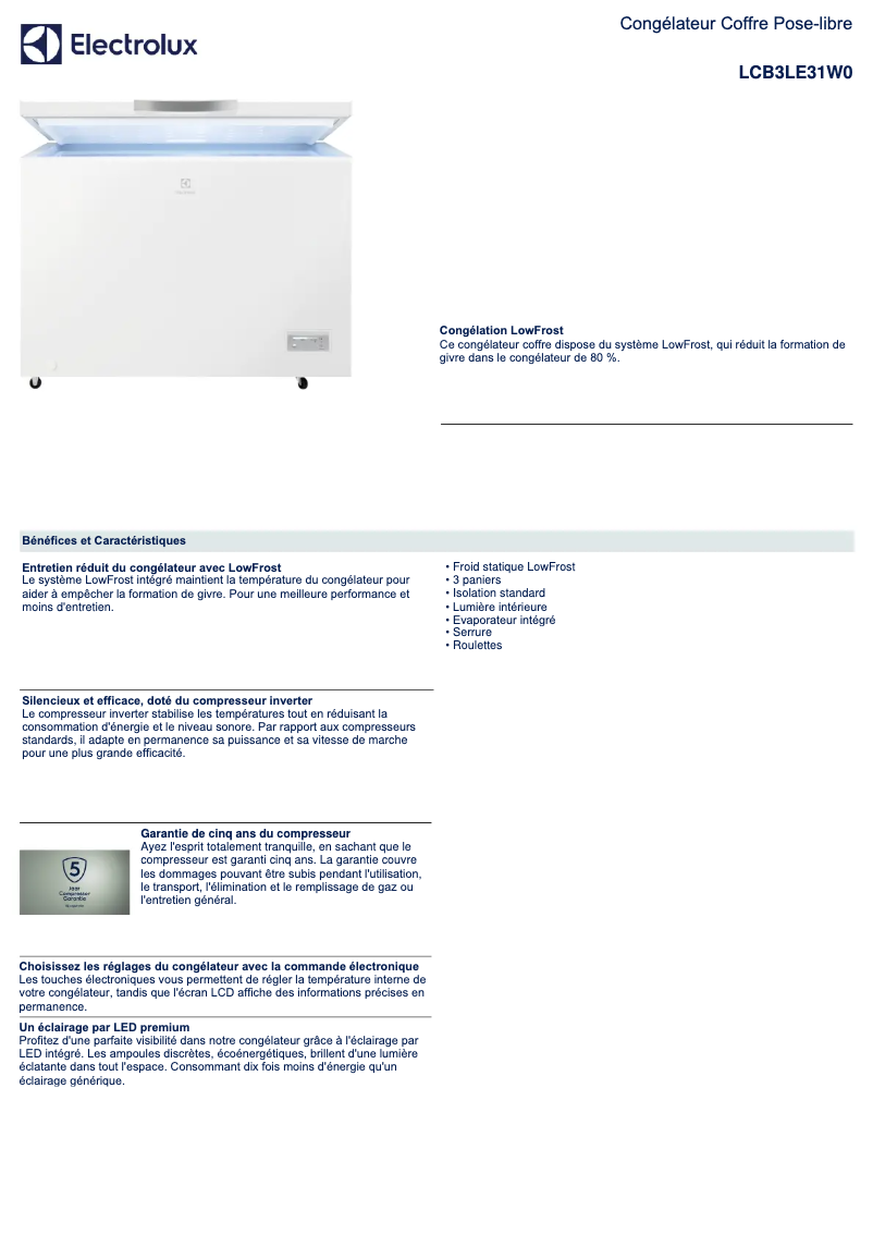 Page n°1 - Fiche technique Electrolux LCB3LE31W0