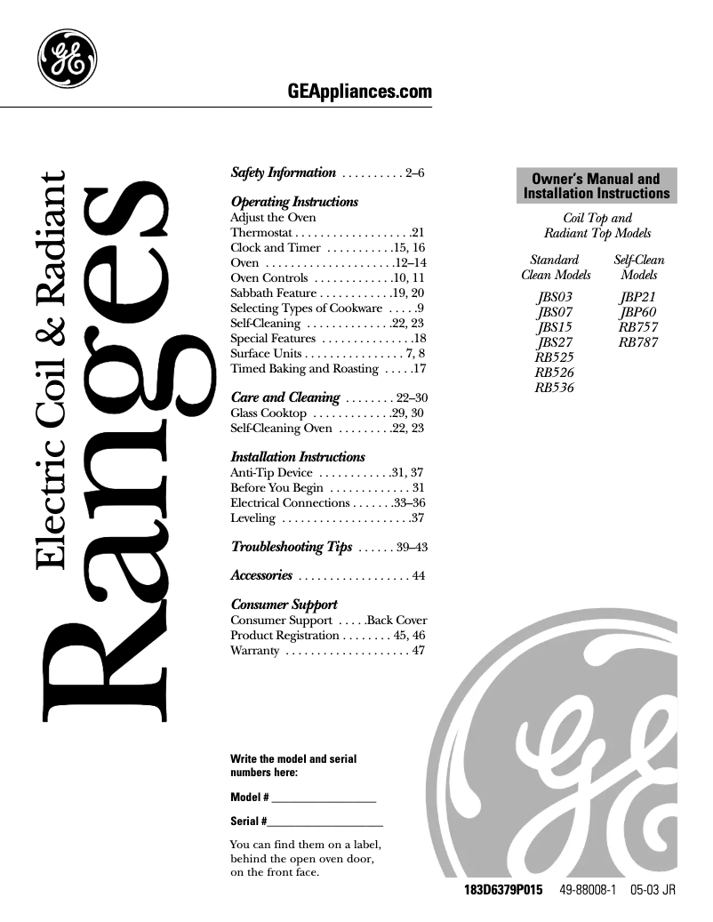 Page 1 de la notice Guide d'installation Hotpoint RB525CAD