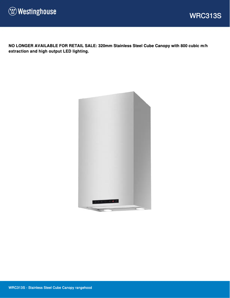 Page 1 de la notice Fiche technique Westinghouse WRC313S