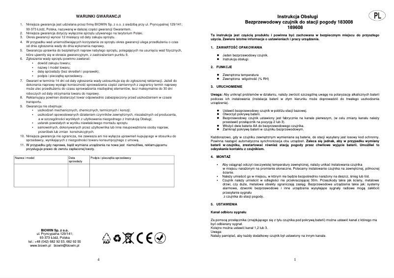 Page 1 de la notice Manuel utilisateur Browin 189608