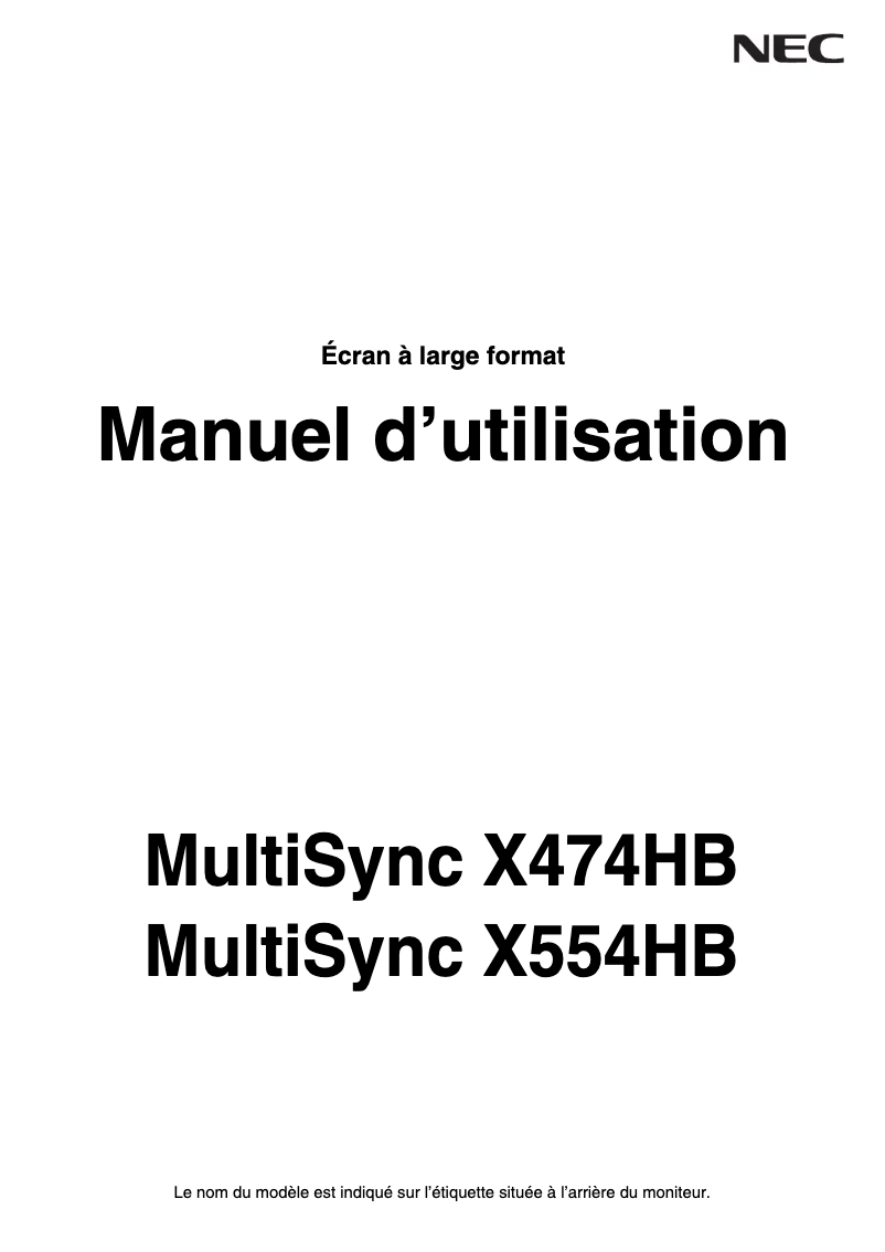 Image de la première page du manuel de l'appareil MultiSync X554HB