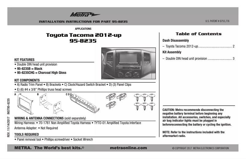 Page 1 de la notice Guide d'installation Metra 95-8235B