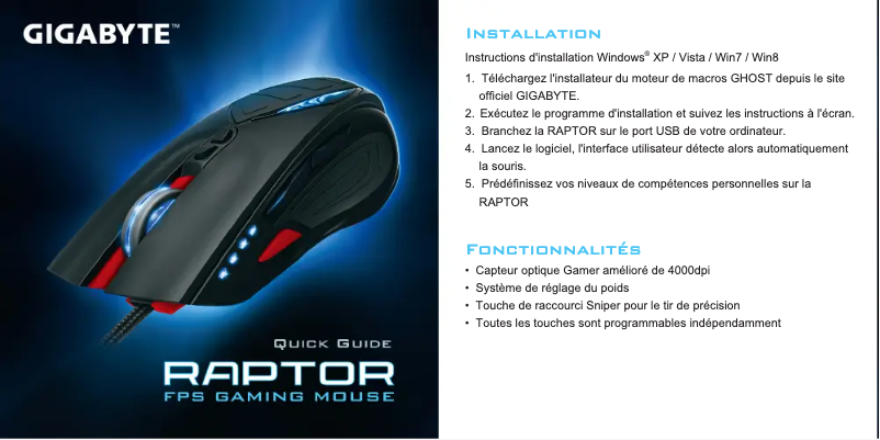 Page 1 de la notice Guide de démarrage rapide Gigabyte FORCE M63(raptor)