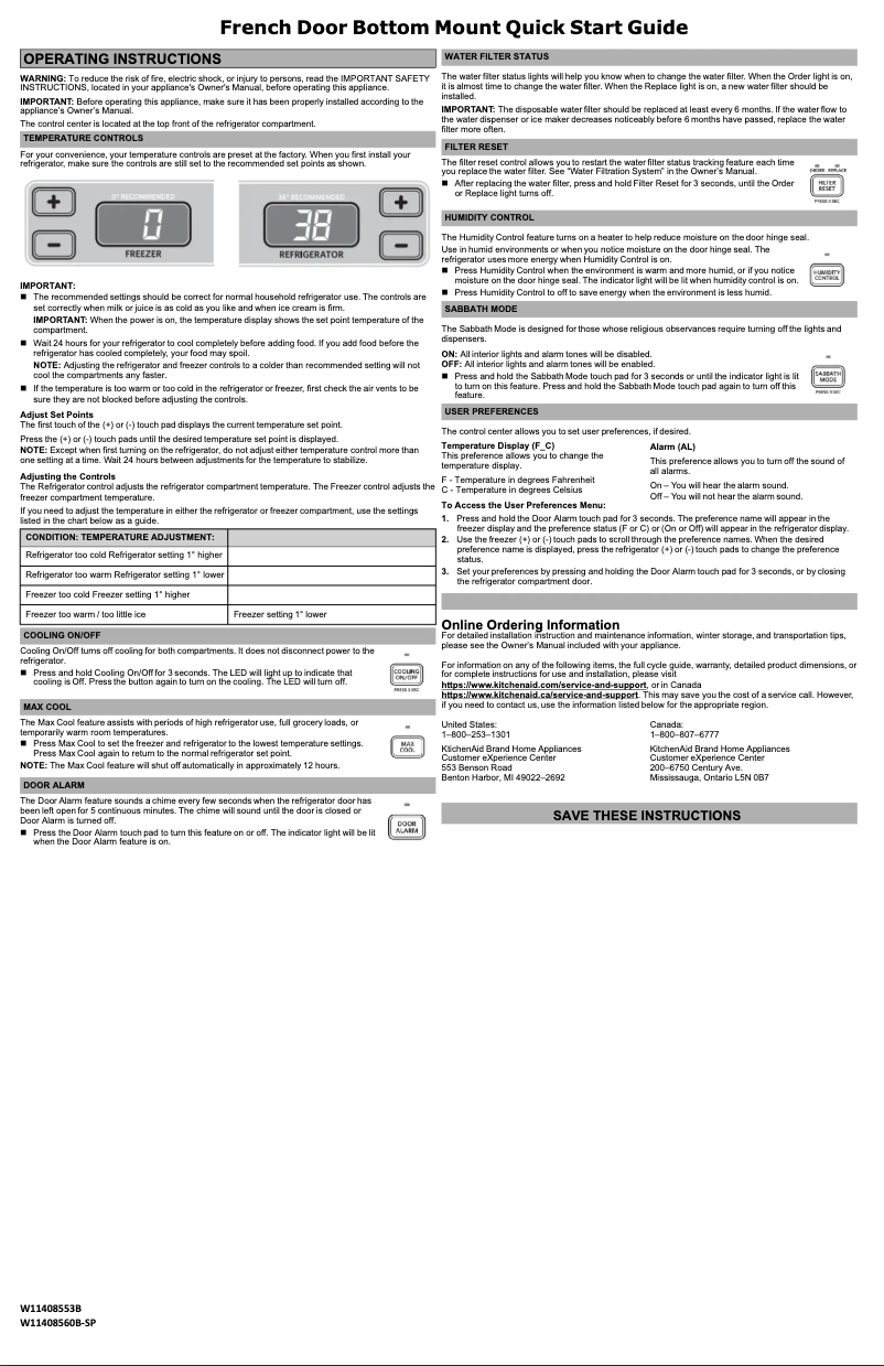 Página 1 del manual Guía de inicio rápido KitchenAid KRFC302EPA