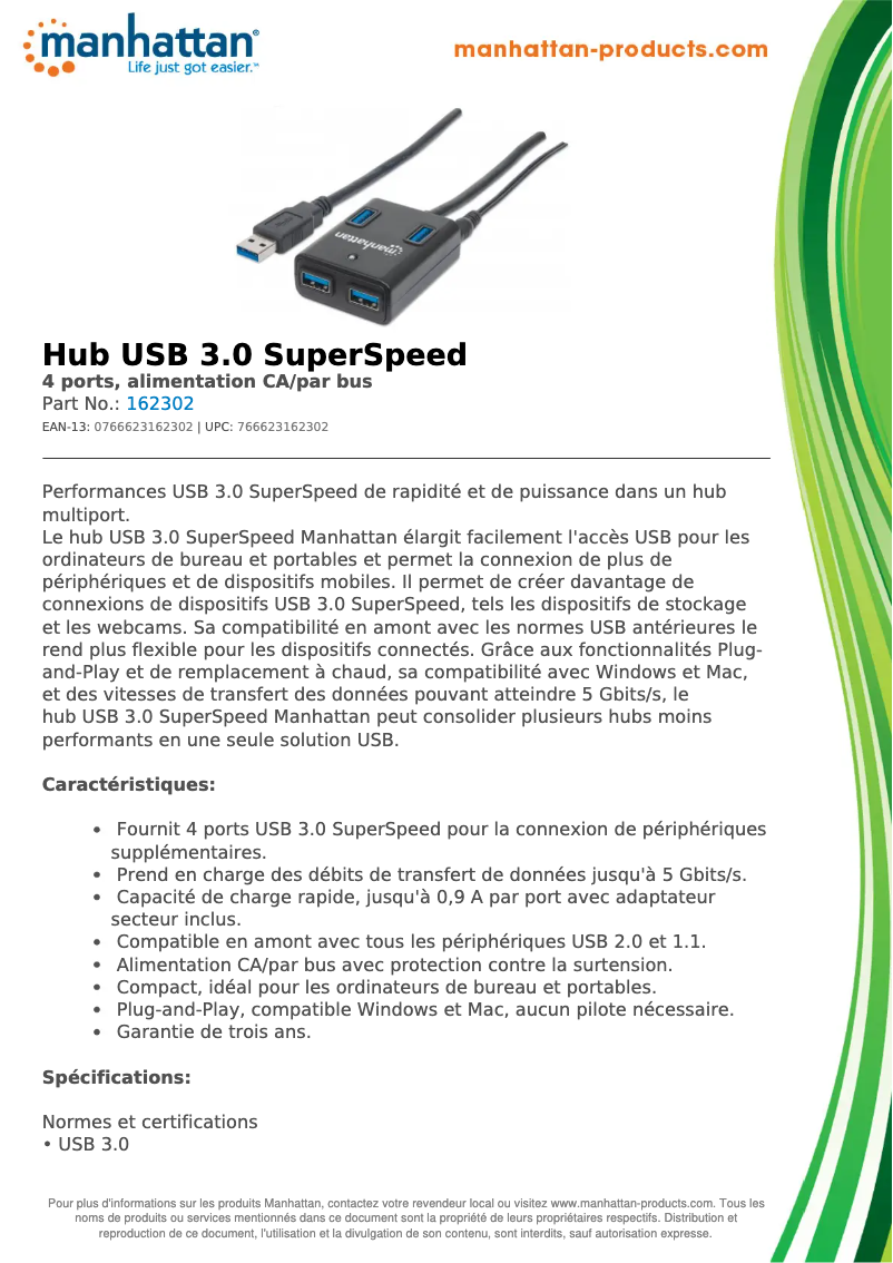 Page 1 de la notice Fiche technique Manhattan 162302