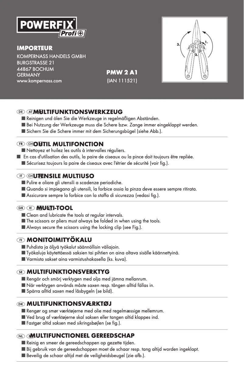 Page 1 de la notice Manuel utilisateur Powerfix PMW 2 B1