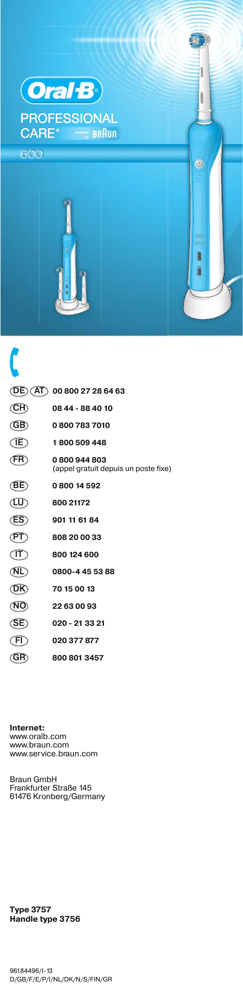 Page 1 de la notice Manuel utilisateur Braun Oral-B PRO 600 CrossAction