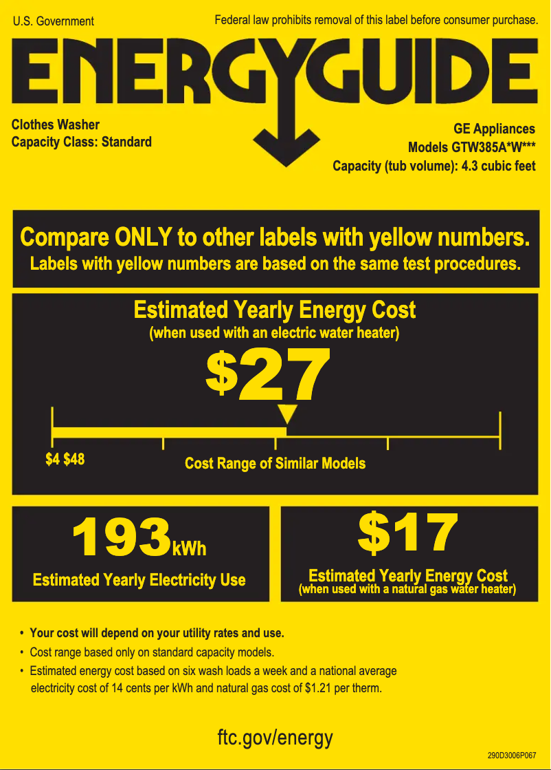 Page 1 of the manual Energy Label GE GTW385ASWWS