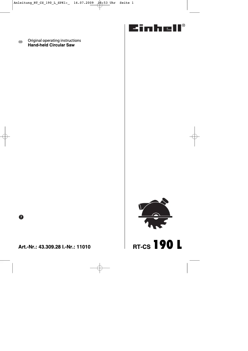 Page n°1 - Manuel utilisateur Einhell RT-CS 190 L