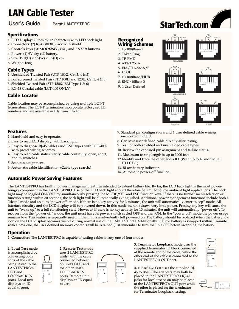 Page 1 de la notice Manuel utilisateur StarTech.com LANTESTPRO