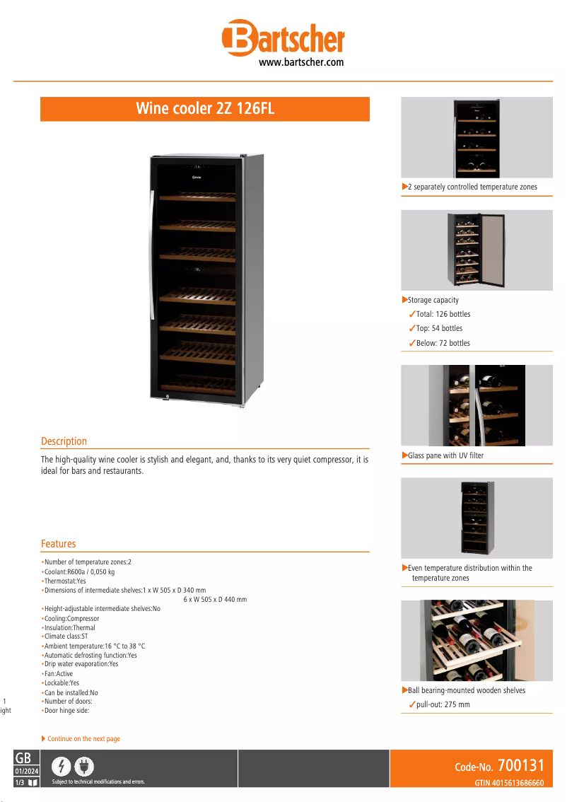 Página 1 del manual Ficha técnica Bartscher 2Z 126FL