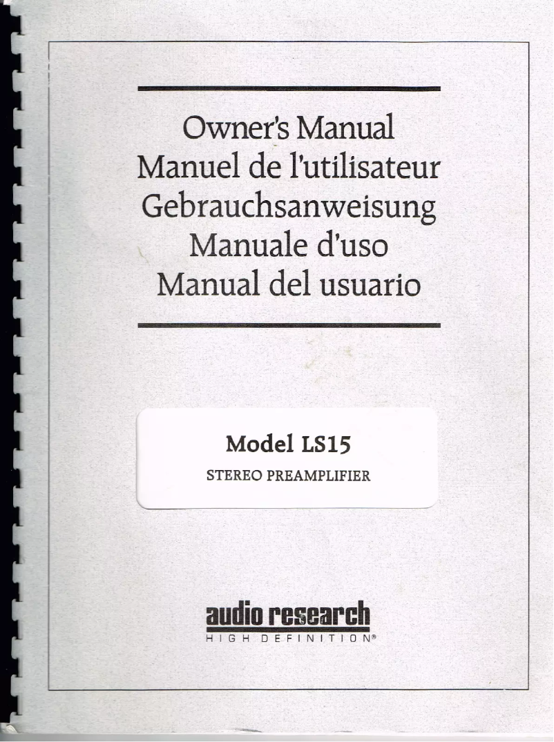 Page n°1 - Manuel utilisateur Audio Research LS 15
