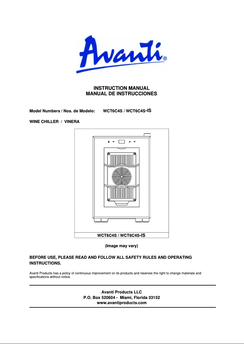 Page n°1 - Manuel utilisateur Avanti WCT6C4S