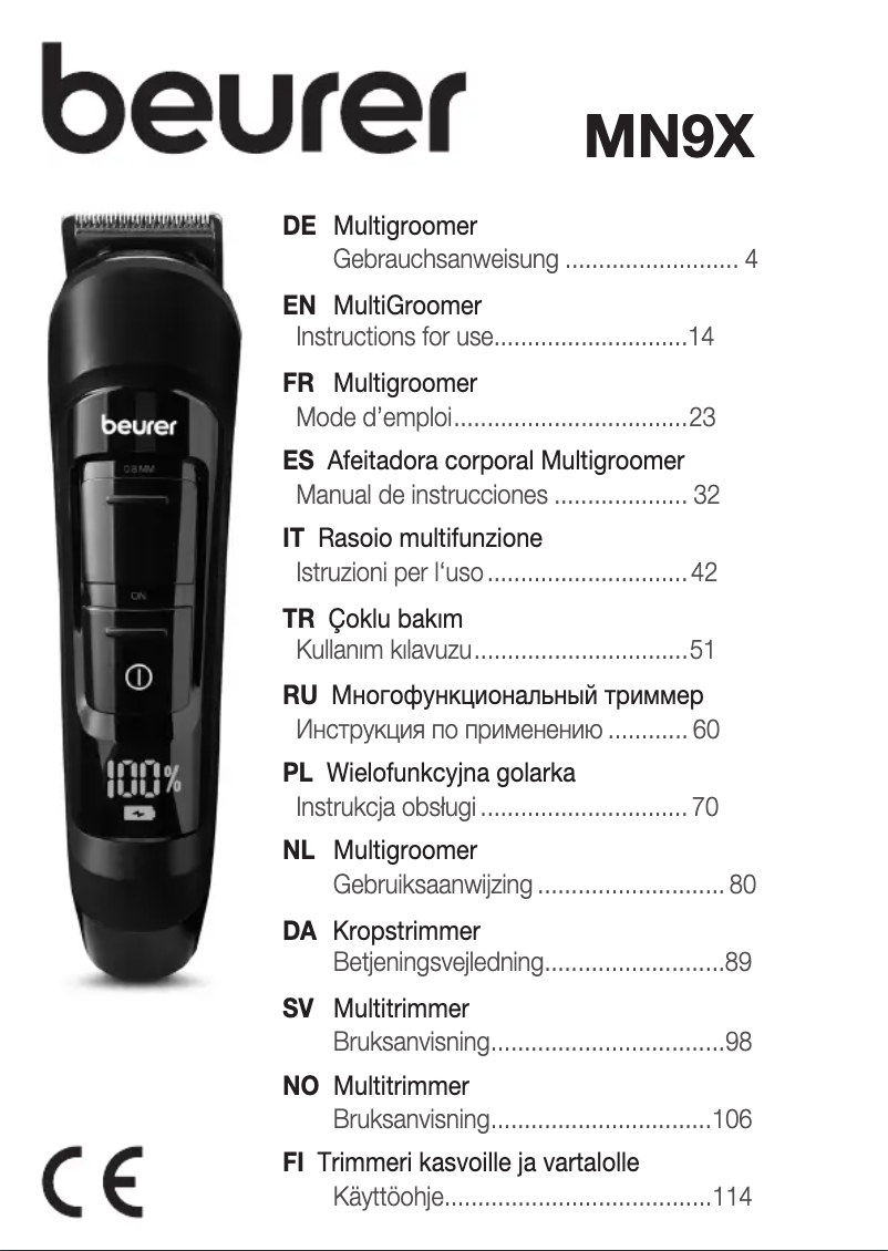 Page n°1 - Manuel utilisateur Beurer MN9X
