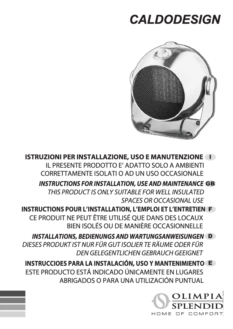 Image de la première page du manuel de l'appareil Caldo Design