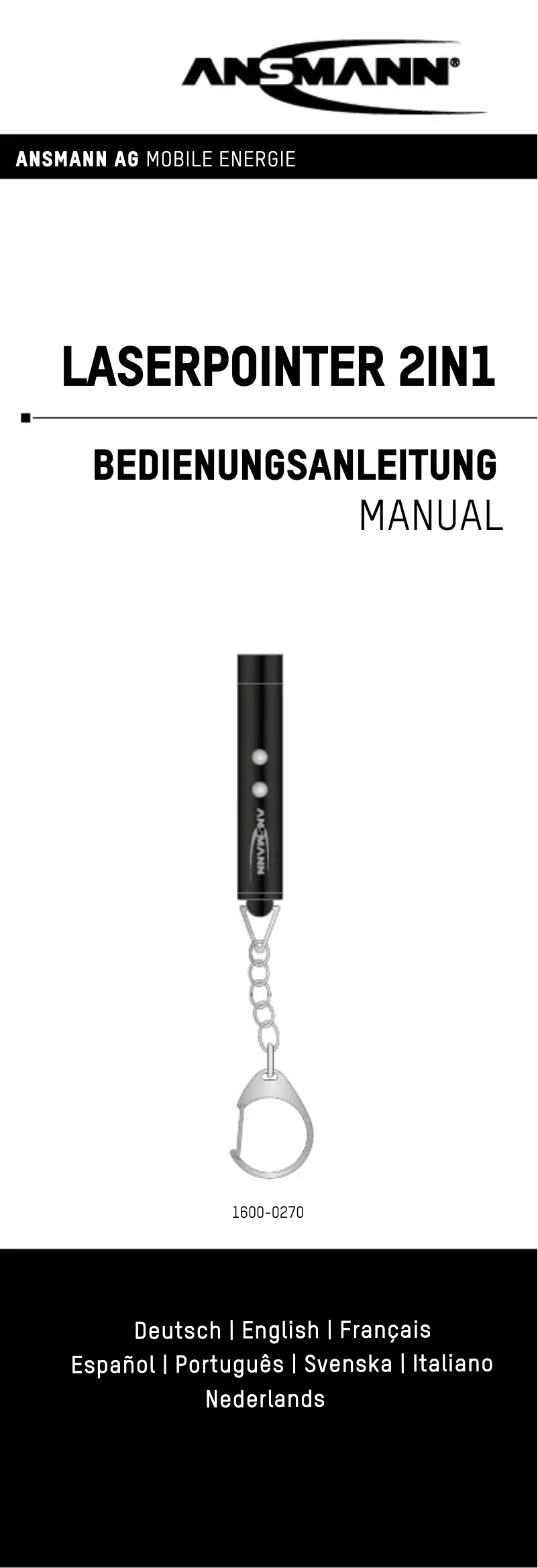 Page 1 de la notice Manuel utilisateur Ansmann Laserpointer 2in1