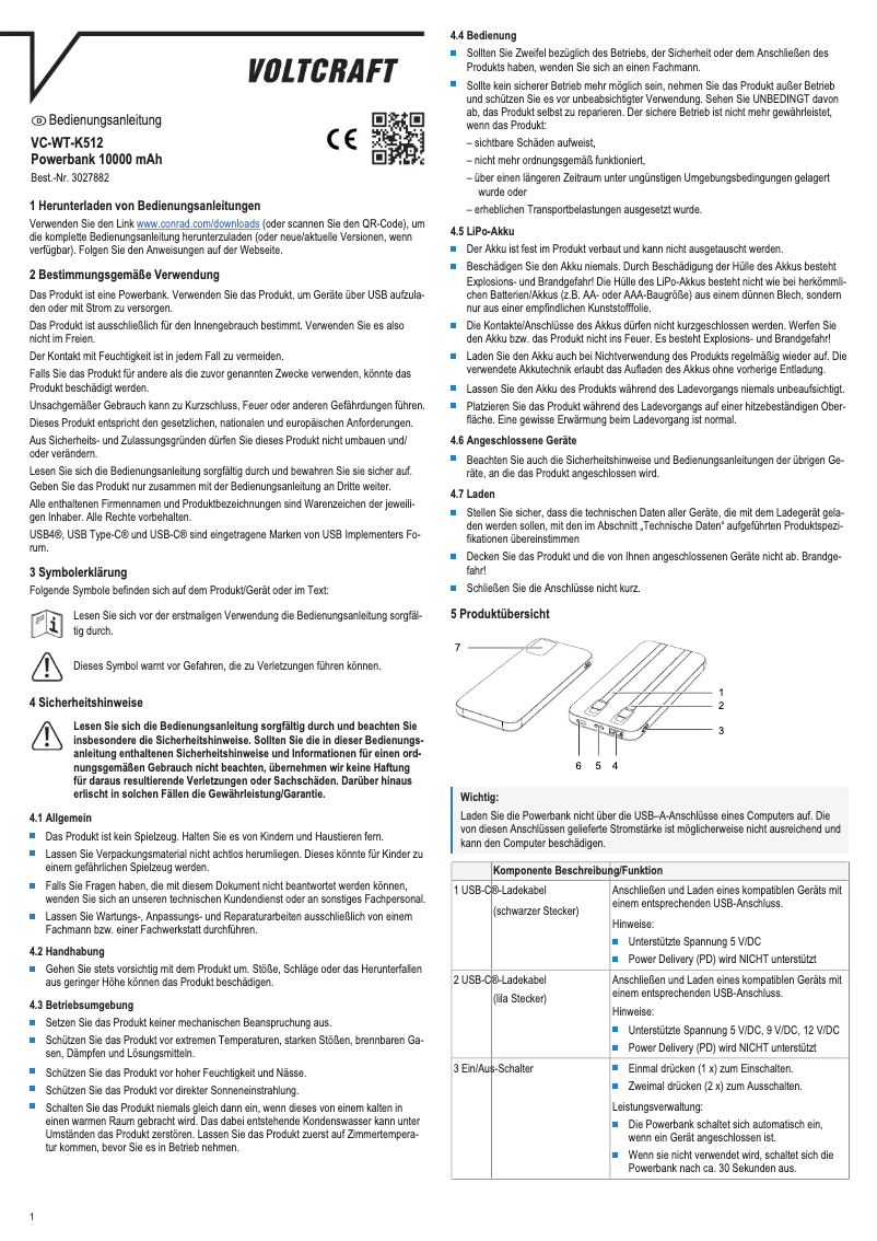Page 1 de la notice Manuel utilisateur Voltcraft VC-WT-K512