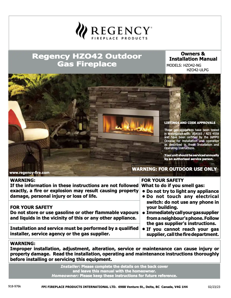 Page n°1 - Manuel utilisateur Regency Gemfire HZO42