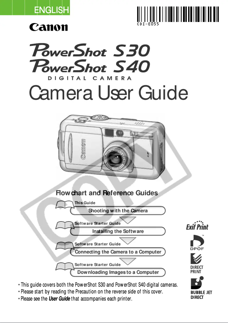 Imagen de la primera página del manual del dispositivo PowerShot S30