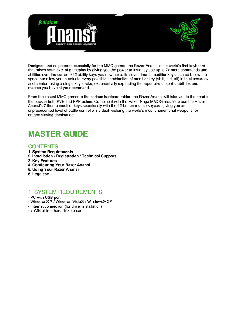 Page 1 de la notice Manuel utilisateur Razer Anansi Expert MMO