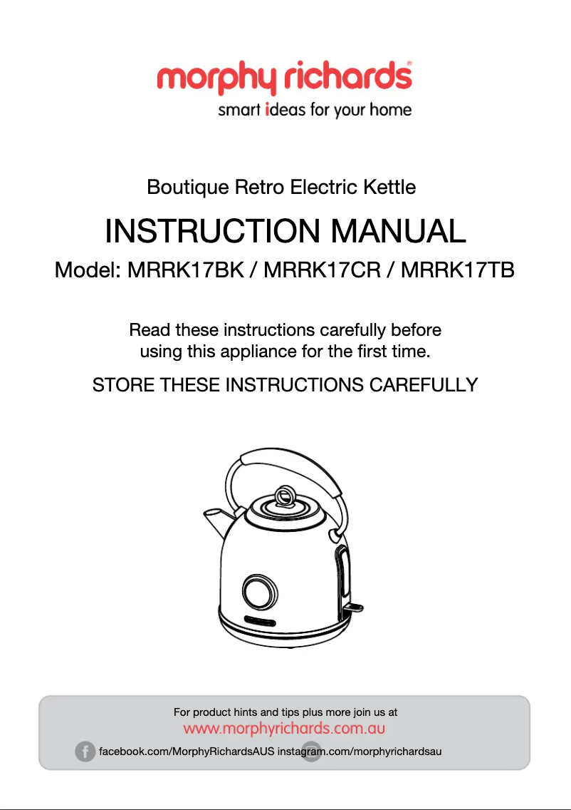 Page 1 de la notice Manuel utilisateur Morphy Richards Boutique Retro MRRK17BK