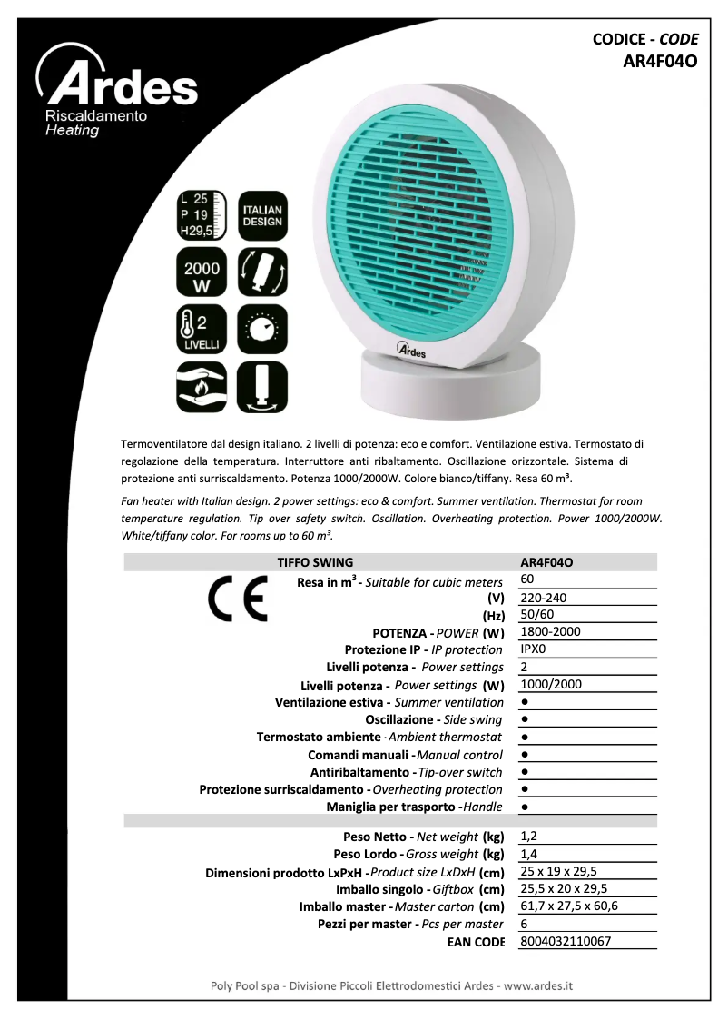 Page 1 de la notice Fiche technique Ardes AR4F04O