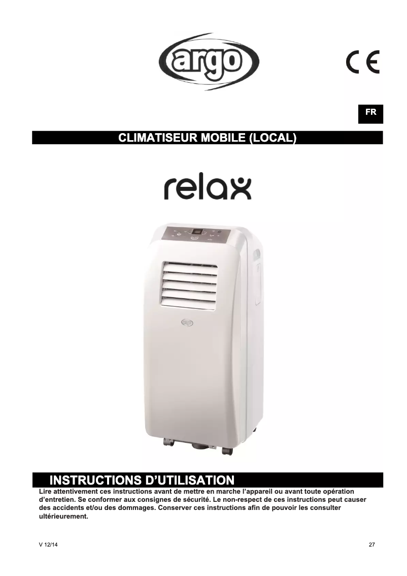 Page 1 de la notice Manuel utilisateur ARGO Relax