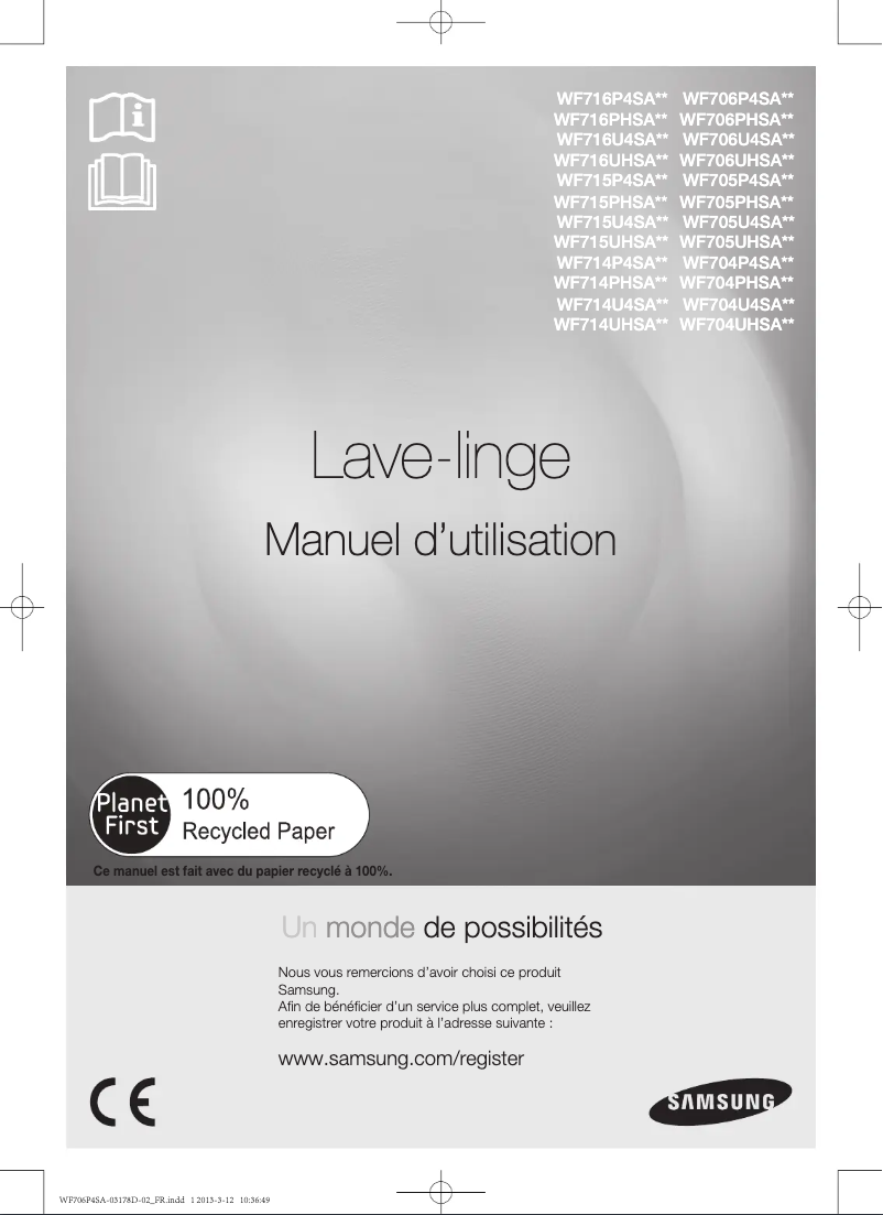 Page 1 de la notice Manuel utilisateur Samsung WF705P4SAWQ/EN