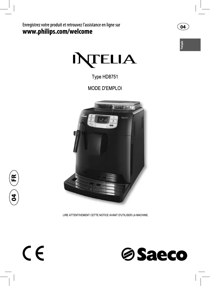 Image de la première page du manuel de l'appareil Saeco Intelia H8751
