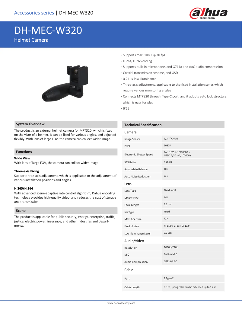 Page n°1 - Fiche technique Dahua Technology MEC-W320
