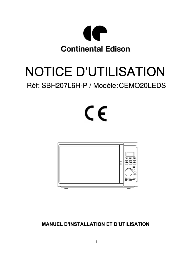 Page 1 de la notice Manuel utilisateur Continental Edison CEMO20LEDS