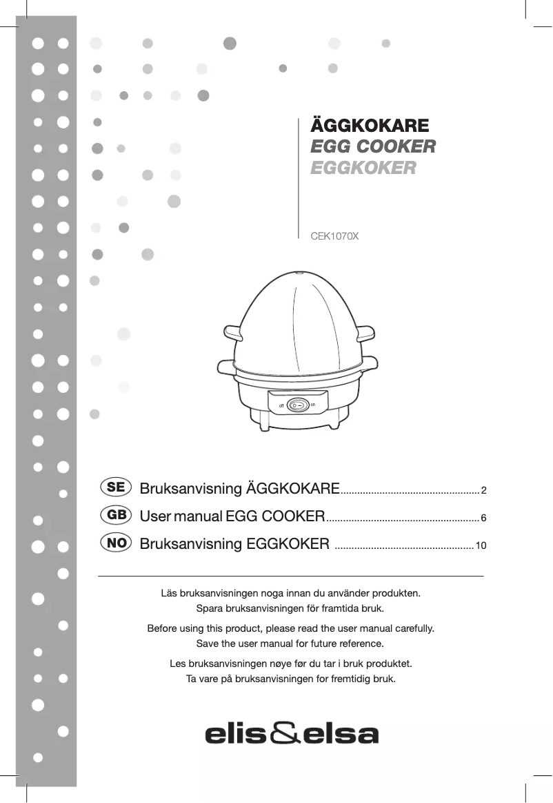 Page n°1 - Manuel utilisateur Elis & Elsa CEK1070X