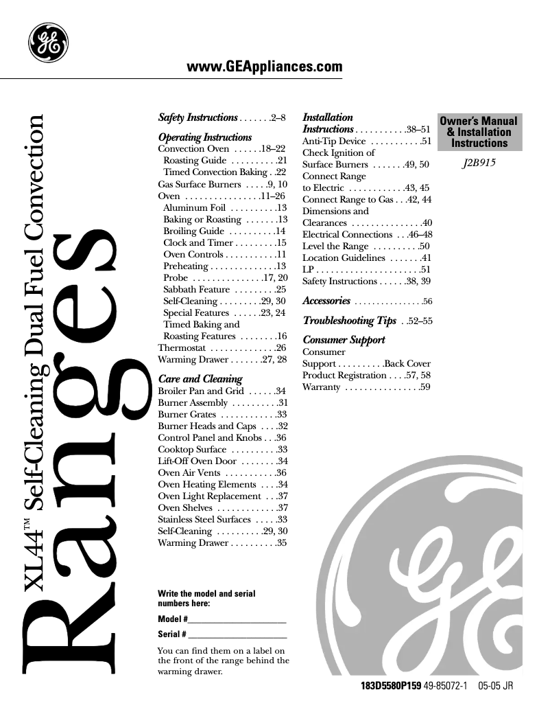 Page n°1 - Guide d'installation GE Profile J2B915BEHBB