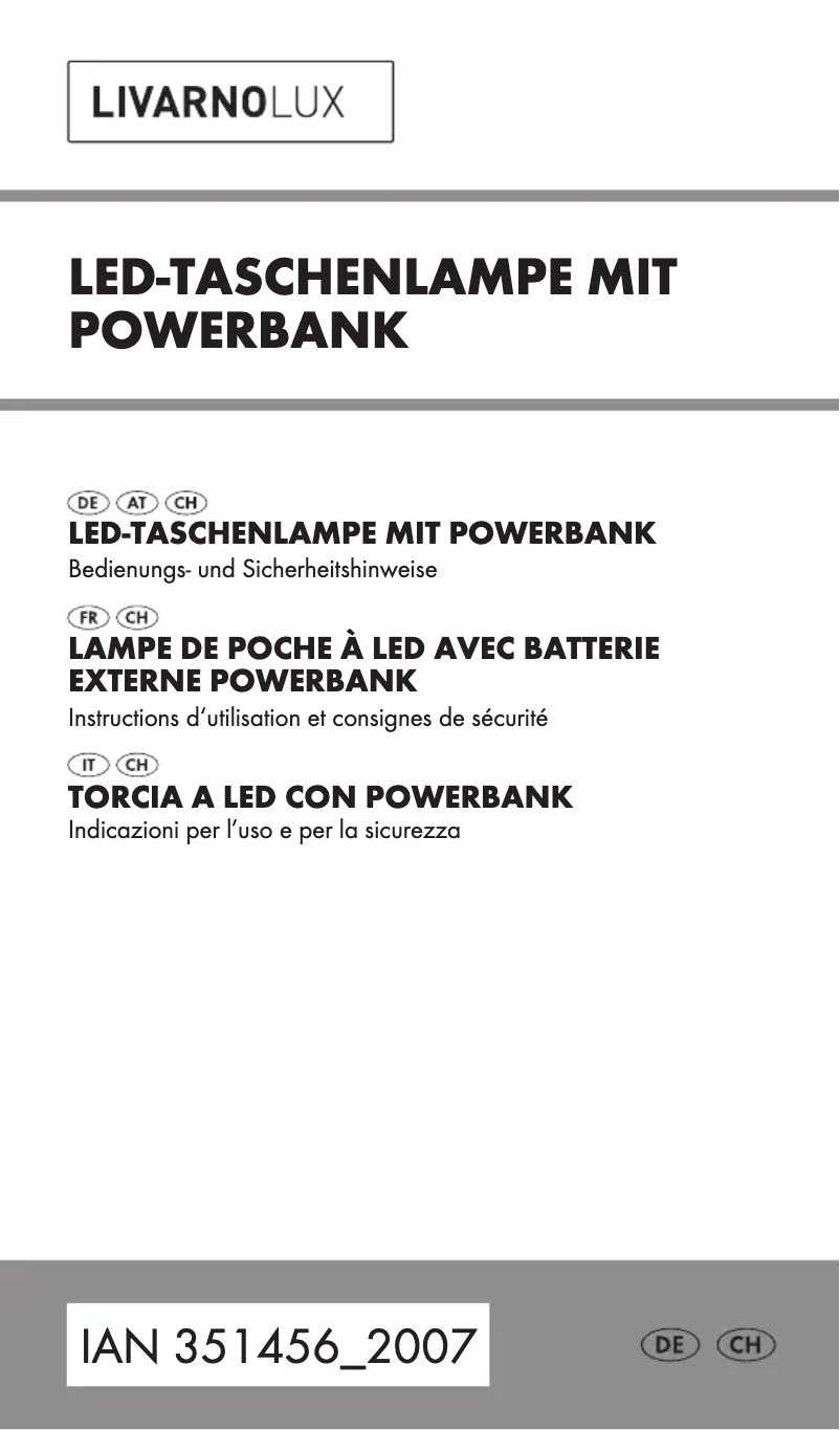 Page 1 de la notice Manuel utilisateur Livarno Lux IAN 351456