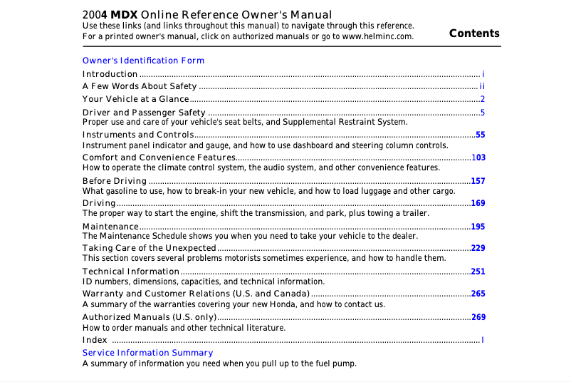 Page n°1 - Manuel utilisateur Acura MDX (2004)