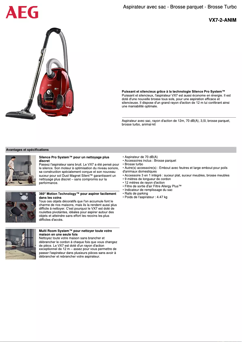 Page 1 de la notice Manuel utilisateur AEG VX7-2-ANIM