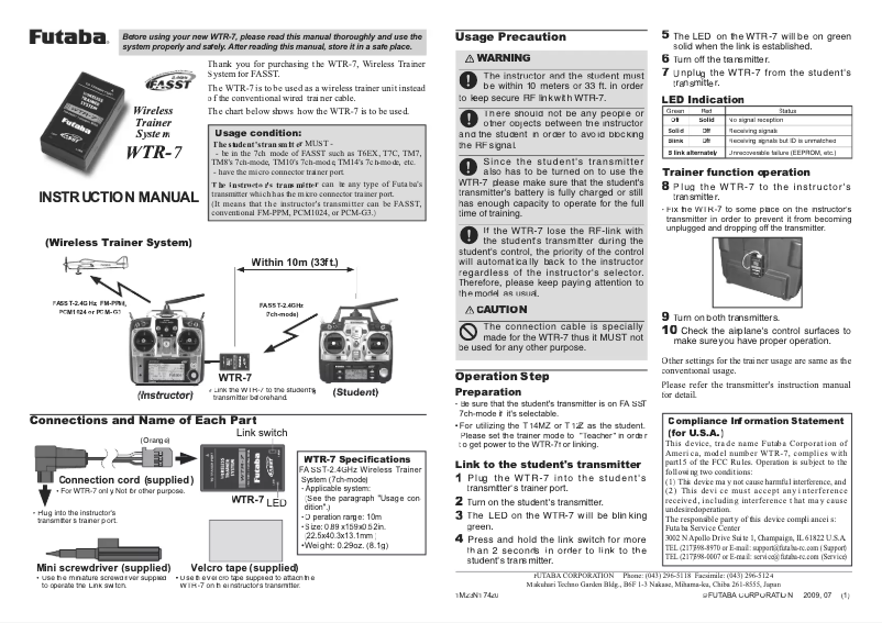 Page 1 de la notice Manuel utilisateur Futaba WTR-7