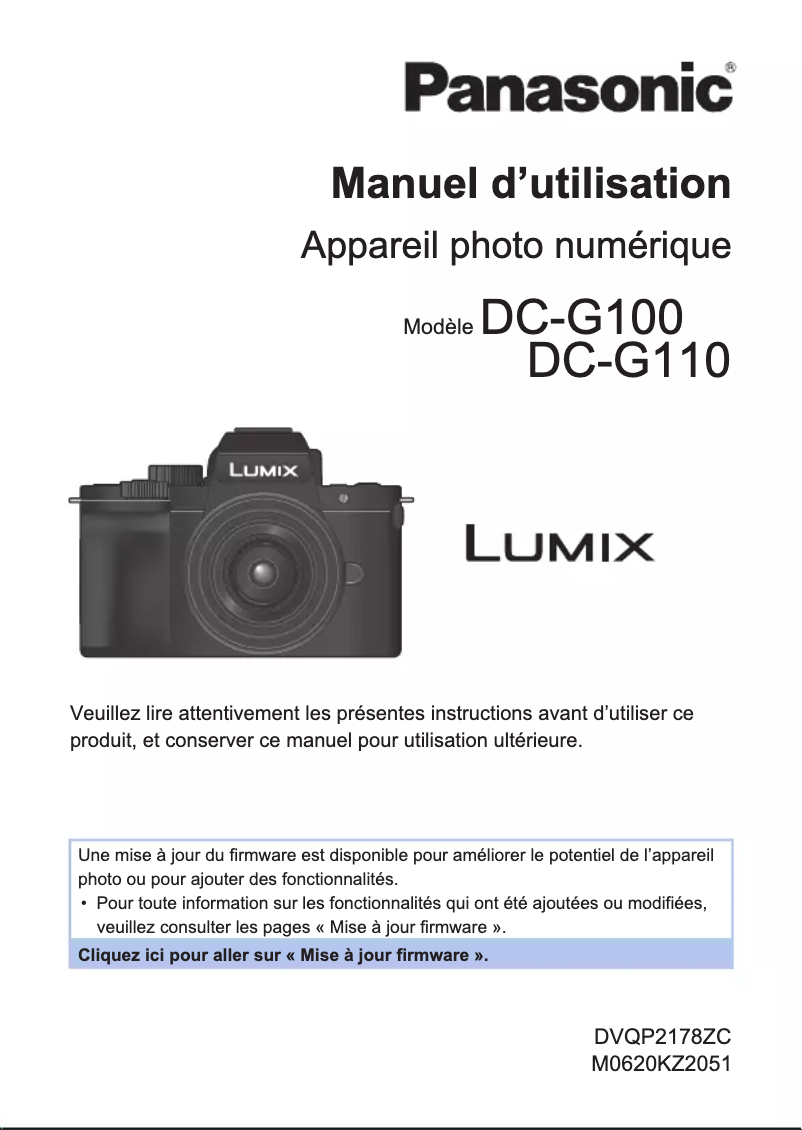 Page 1 de la notice Manuel utilisateur Panasonic Lumix DC-G110