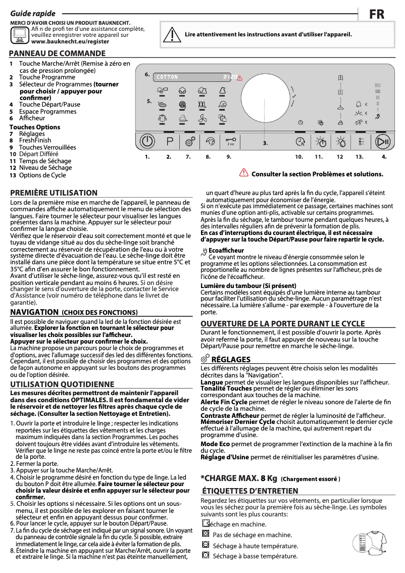 Page 1 de la notice Manuel utilisateur Bauknecht T U 83WS EU