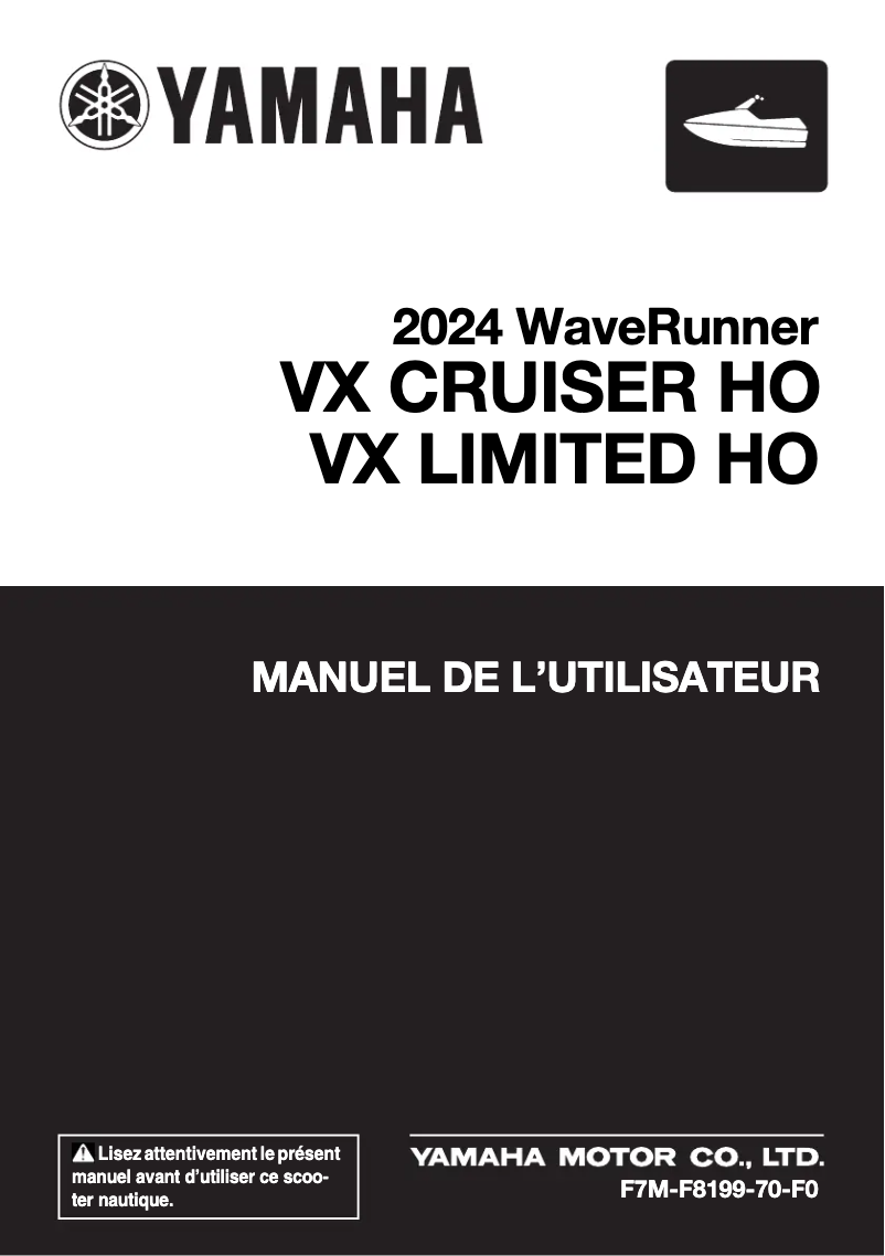 Page n°1 - Manuel utilisateur Yamaha WaveRunner VX Limited HO (2024)