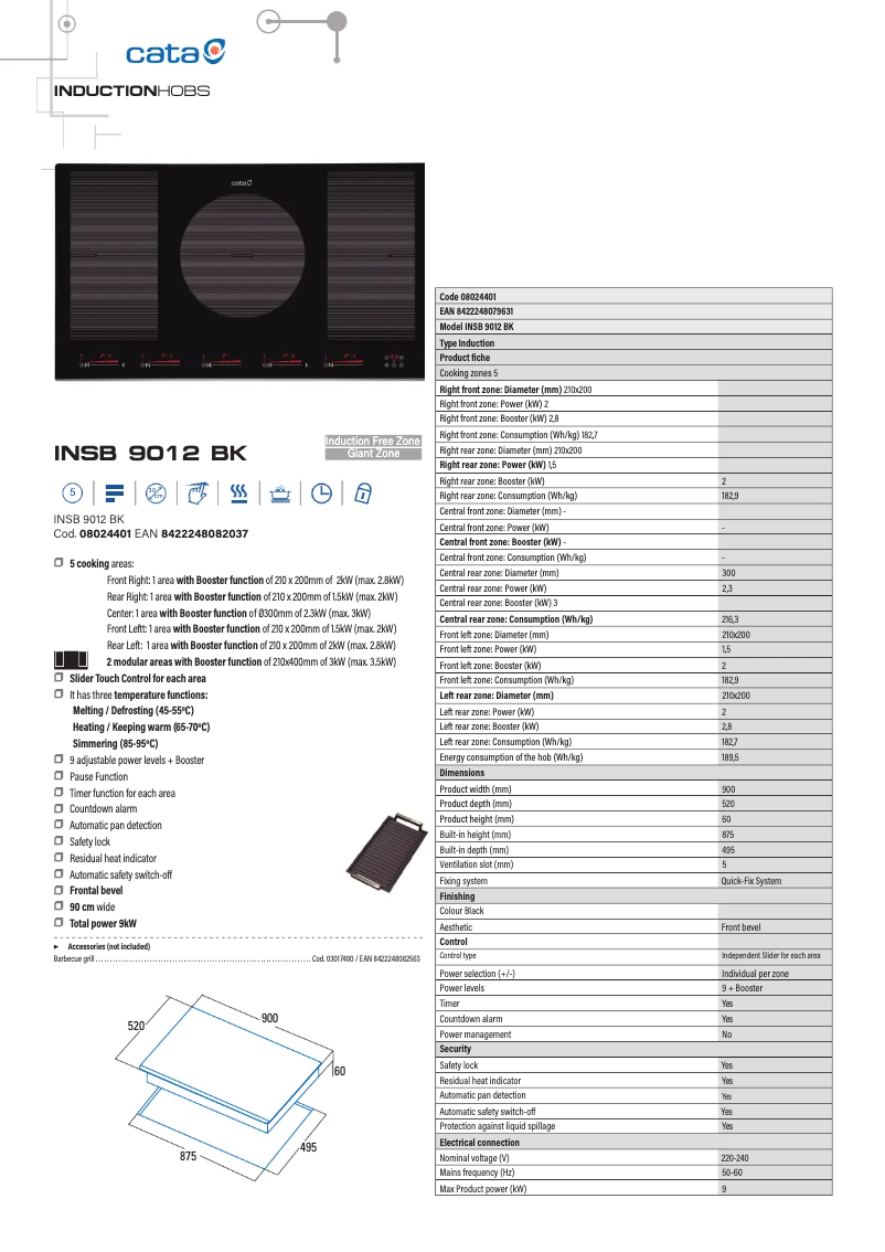 Page 1 de la notice Fiche technique CATA INSB 9012 BK