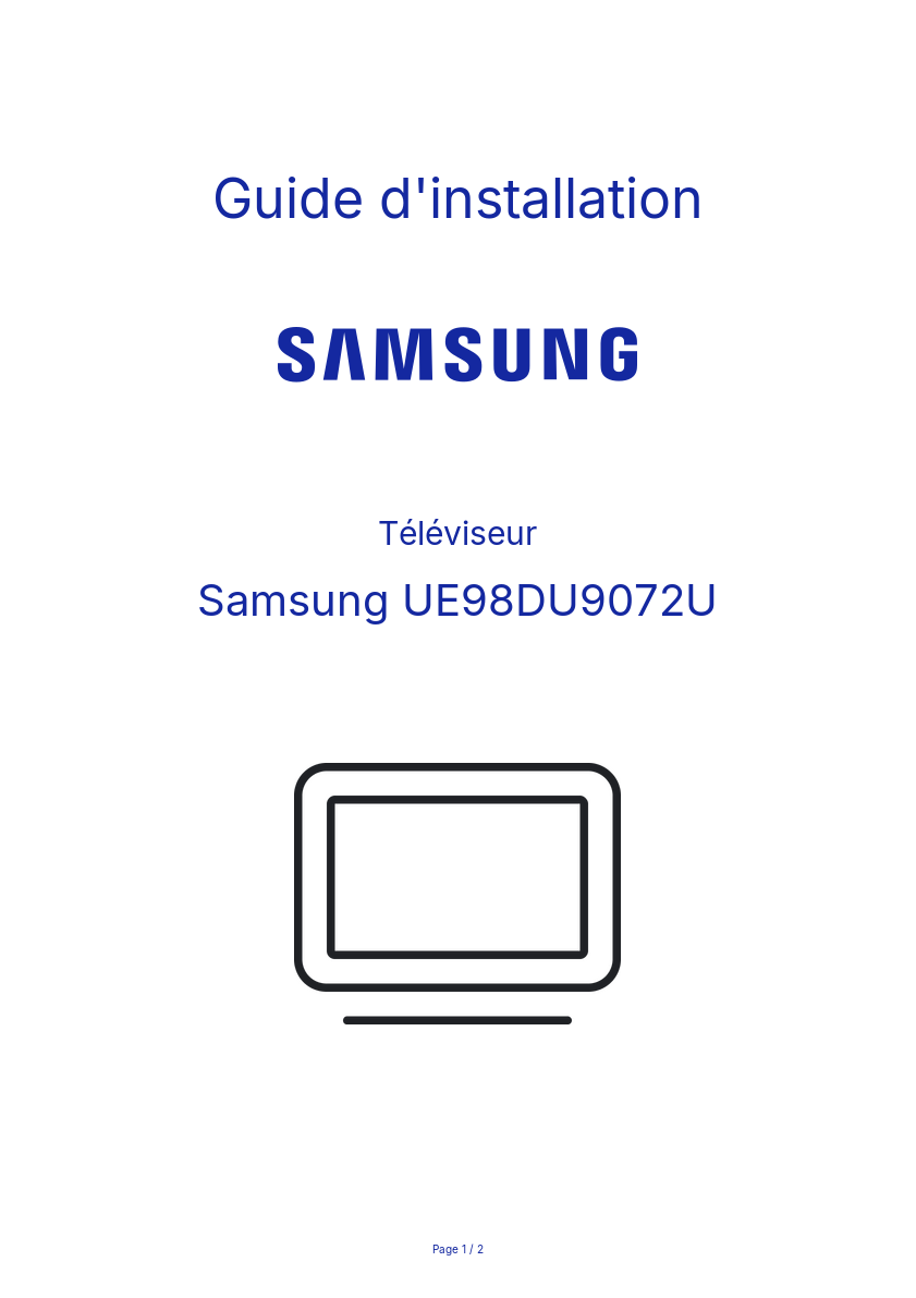 Page n°1 - Guide d'installation Samsung UE98DU9072U