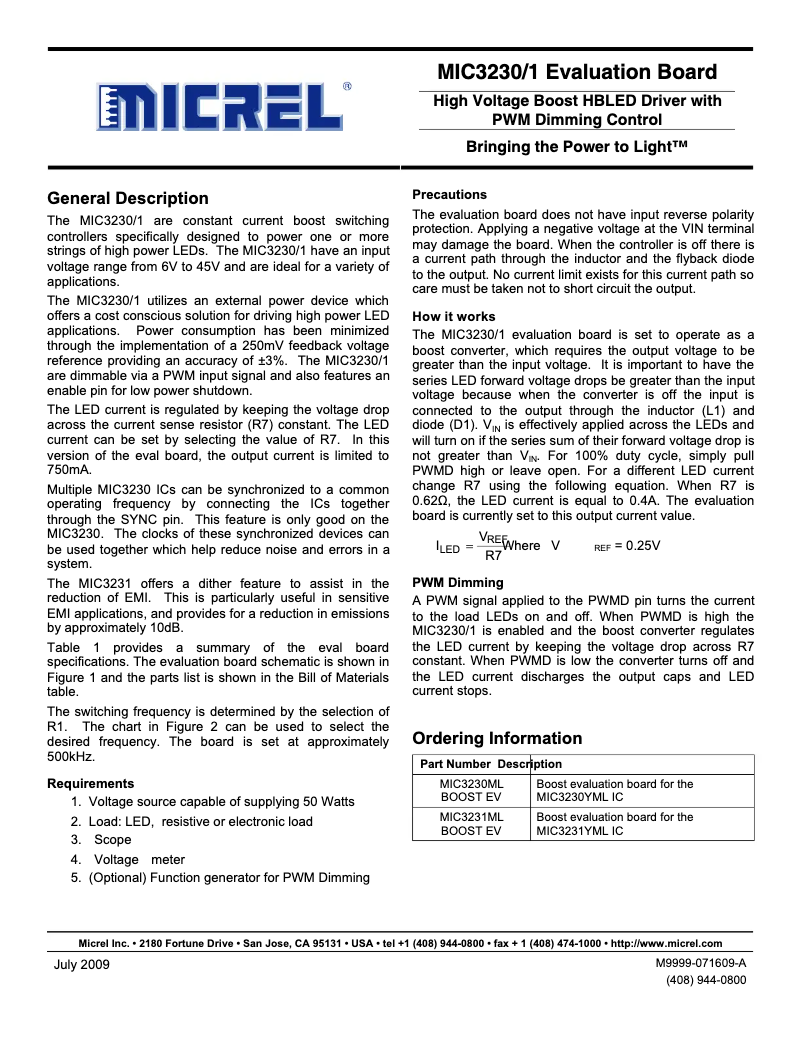 Imagen de la primera página del manual del dispositivo MIC3231TE-Sepic