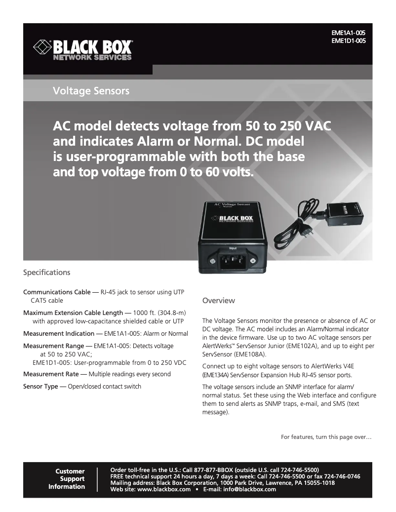 Page 1 de la notice Manuel utilisateur Black Box EME1A1-005