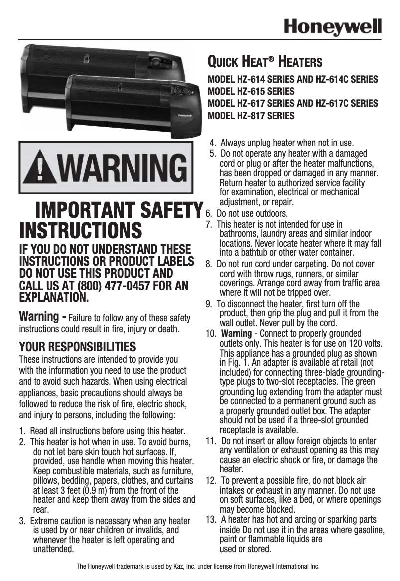Page 1 de la notice Manuel utilisateur Honeywell EnergySmart Low Profile HZ-817
