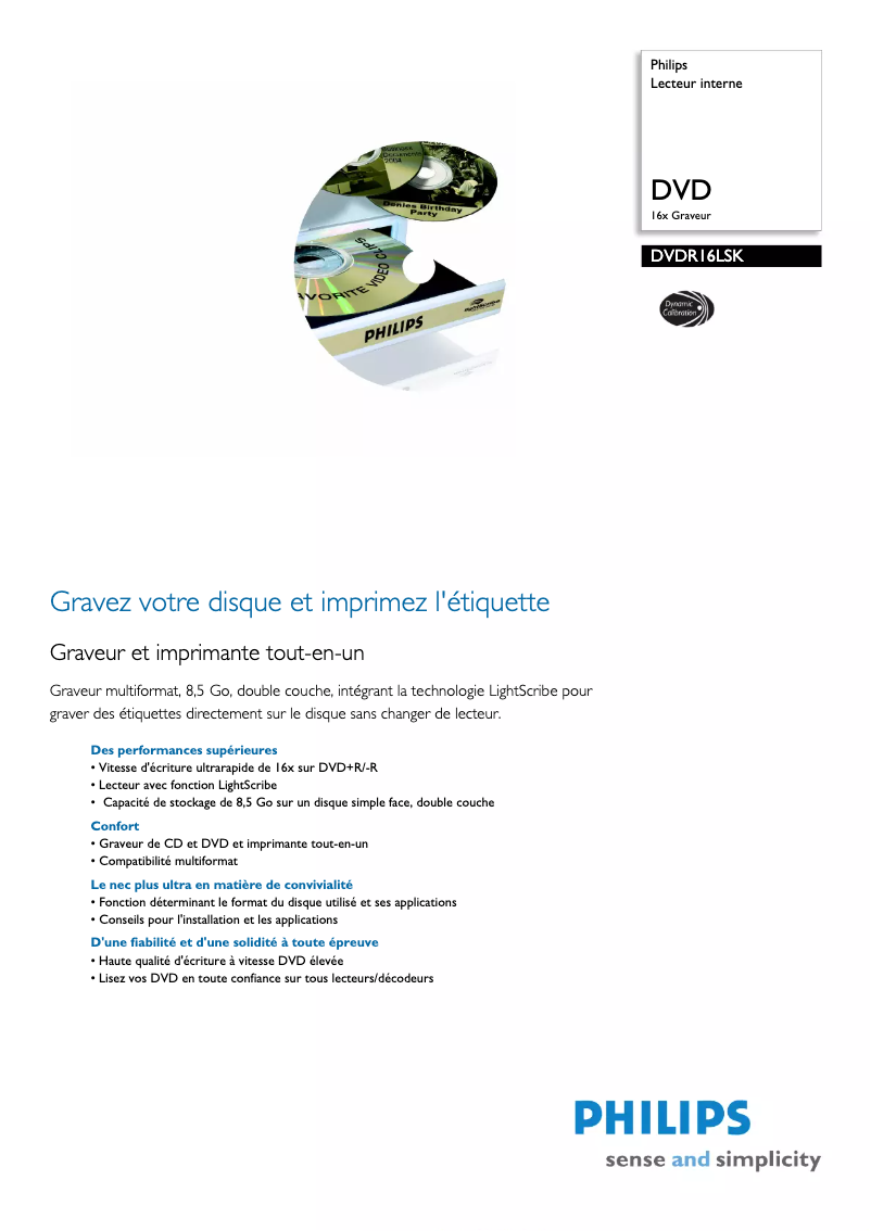 Page n°1 - Fiche technique Philips DVDR16LSK